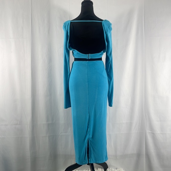 Blue long sleeve crop top, high waisted long skirt,Elastic waist,two piece,Large - Picture 2 of 11